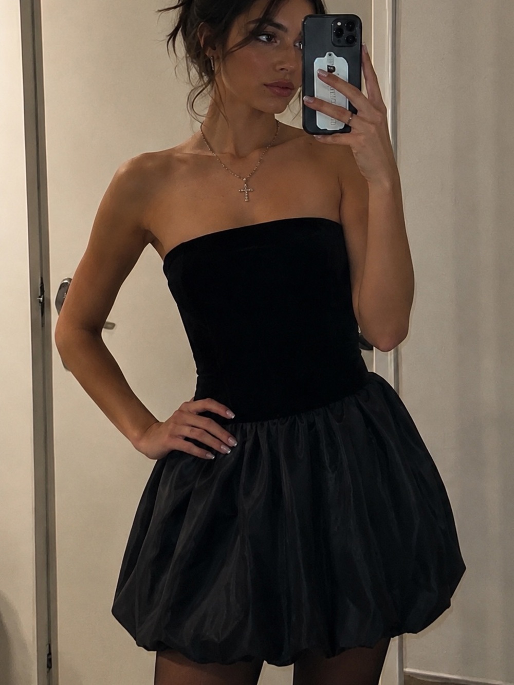NWT Copper Key Black Velvet Bubble Hem Mini Dress Coquette Balletcore S